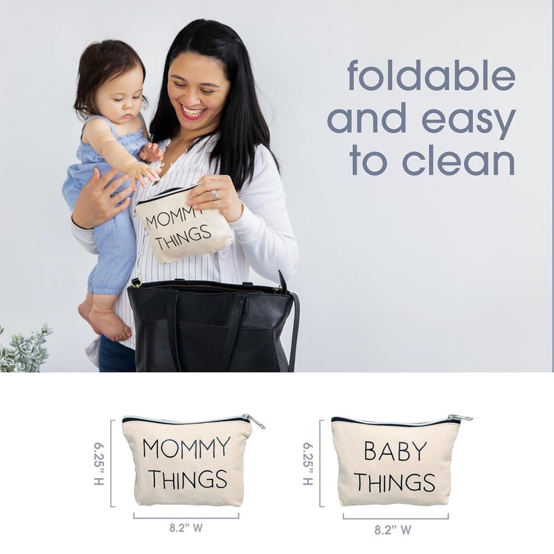 Pearhead Mommy and Baby Canvas Pouch Set Gift For New Moms Matching Travel Cases for New Mothers and Expecting Moms Minimalist Cosmetic and Accessory Bag Set of 2 - Image 3