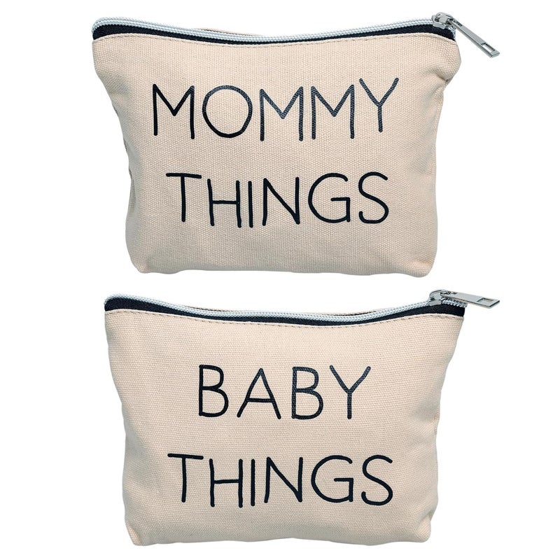 Pearhead Mommy and Baby Canvas Pouch Set Gift For New Moms Matching Travel Cases for New Mothers and Expecting Moms Minimalist Cosmetic and Accessory Bag Set of 2 - Image 1