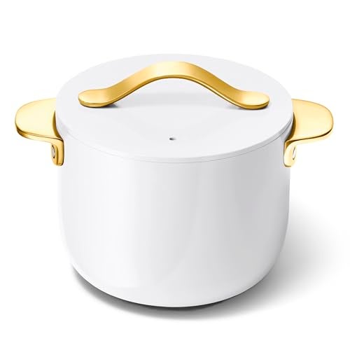 Caraway Petite Cooker 2 Qt Ceramic Coated Pot Free From Forever Chemicals Perfect for Rice Grains or Sauces White - Image 1