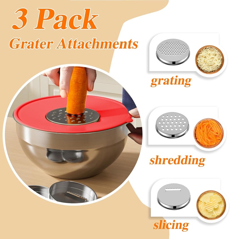 Winproper Mixing Bowls with Lids Set, 6 PCS Stainless Steel Mixing Bowls with 3 Grater Attachments, Kitchen Food Organizers Nesting Mixing Bowl, Large Size 4.5, 3.5, 2.1, 1.5, 1.1, 0.7QT-Colorful - Image 3