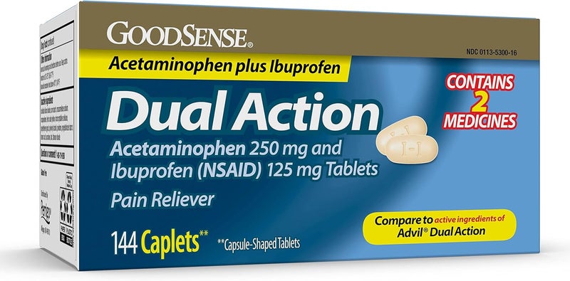 GoodSense Dual Action Acetaminophen 250 mg and Ibuprofen NSAID 125 mg Tablets Pain Reliever for Headache Relief Arthritis Pain Relief and More 144 Count - Image 1