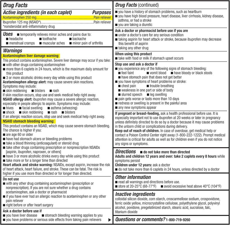 GoodSense Dual Action Acetaminophen 250 mg and Ibuprofen NSAID 125 mg Tablets Pain Reliever for Headache Relief Arthritis Pain Relief and More 144 Count - Image 3