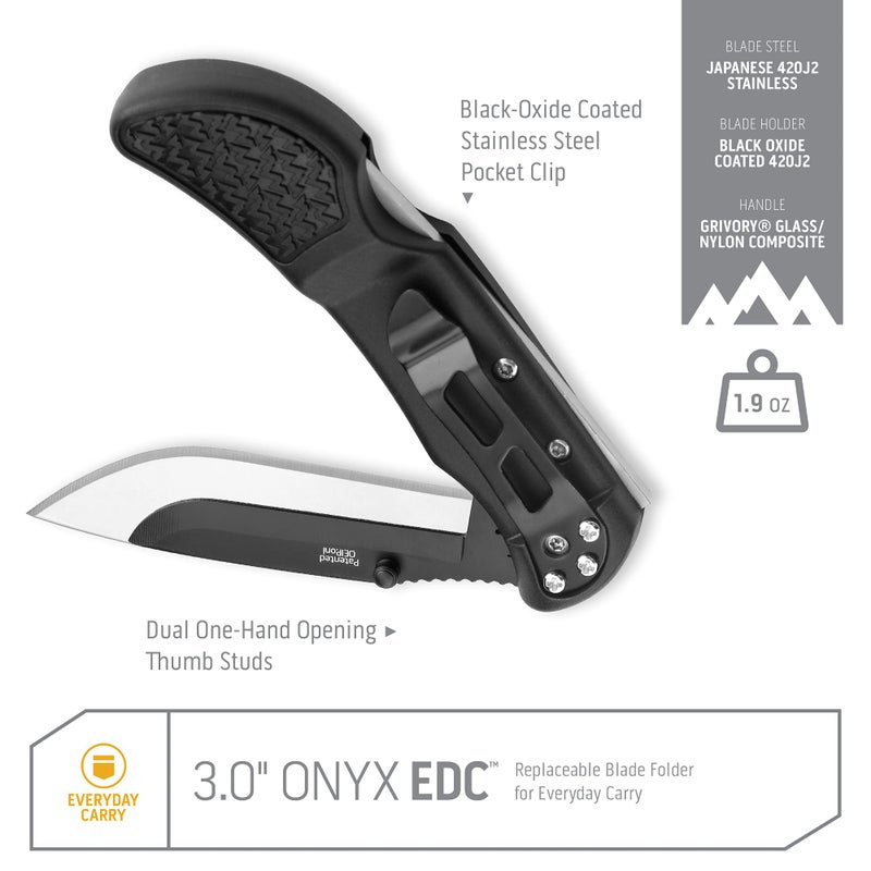 OUTDOOR EDGE أونيكس سكين جيب قابلة للطي 3.0" - نظام شفرة قابل للاستبدال مع مشبك جيب، أمان قفل خلفي و 3 شفرات - أداة مدمجة وحادة للغاية لمهام القطع الدقيقة اليومية. - Image 3