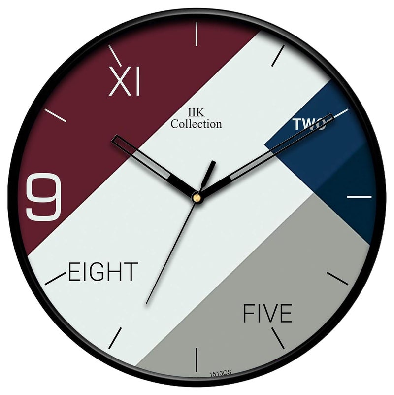 IIK COLLECTION Designer Analogue Sweep Silent (No Tic-Tic Sound) Quartz Movement Round Wall Clock with Glass for Home, Kitchen, Living Room, Bed Room, Office (IIK-1513CS) - Image 1