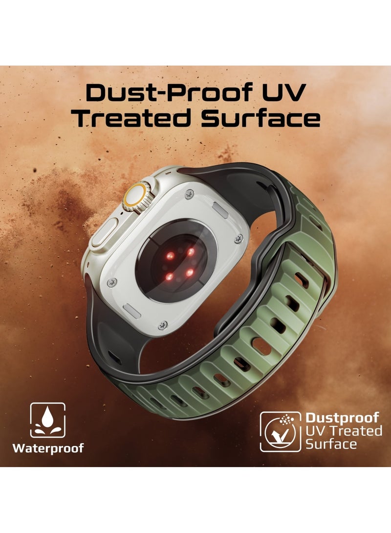 PROMATE Dual-Colour Apple Watch Band with Dust-Proof UV Treated Surface, Rust-Resistant Stainless-Steel Buckle, Durable Silicone Construction, Stylish Sporty Design for All Sizes and Series Compatibility, SiliBand-DC Midnight Green - Image 3