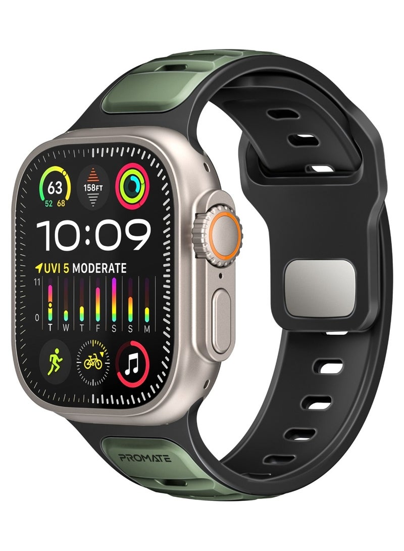 PROMATE Dual-Colour Apple Watch Band with Dust-Proof UV Treated Surface, Rust-Resistant Stainless-Steel Buckle, Durable Silicone Construction, Stylish Sporty Design for All Sizes and Series Compatibility, SiliBand-DC Midnight Green - Image 1