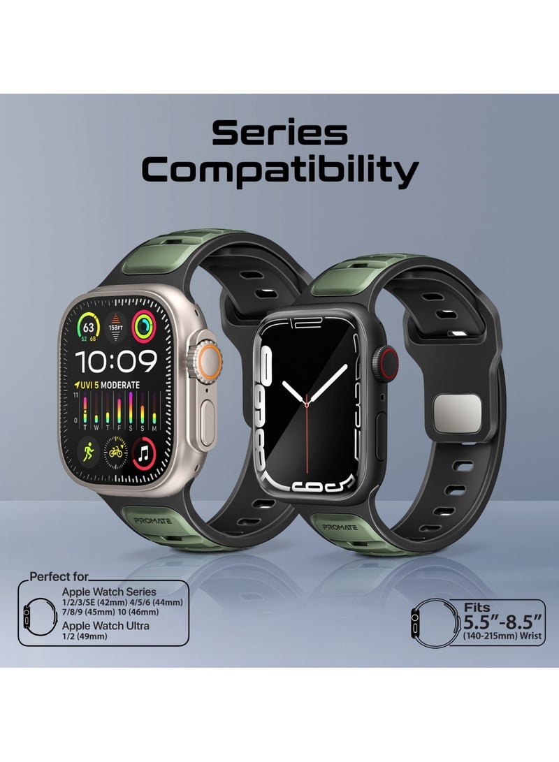 PROMATE Dual-Colour Apple Watch Band with Dust-Proof UV Treated Surface, Rust-Resistant Stainless-Steel Buckle, Durable Silicone Construction, Stylish Sporty Design for All Sizes and Series Compatibility, SiliBand-DC Midnight Green - Image 5