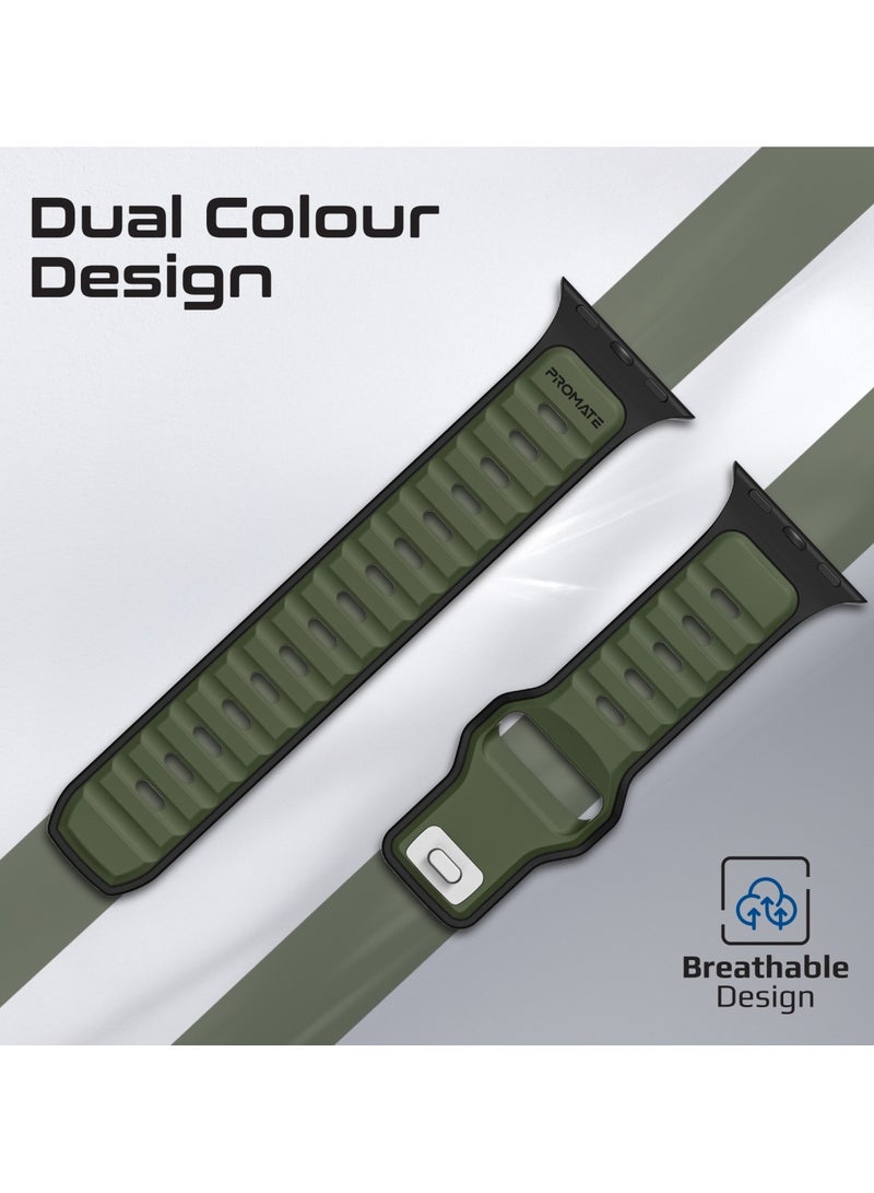 PROMATE Dual-Colour Apple Watch Band with Dust-Proof UV Treated Surface, Rust-Resistant Stainless-Steel Buckle, Durable Silicone Construction, Stylish Sporty Design for All Sizes and Series Compatibility, SiliBand-DC Midnight Green - Image 2