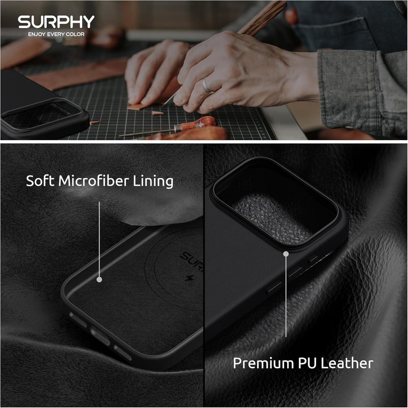 SURPHY Designed for iPhone 17 Pro Leather Case, Compatible with MagSafe Wireless Charging Faux Leather Case with Metallic Buttons and Microfiber Lining for 17 Pro 6.3 inch 2025, Black - Image 5