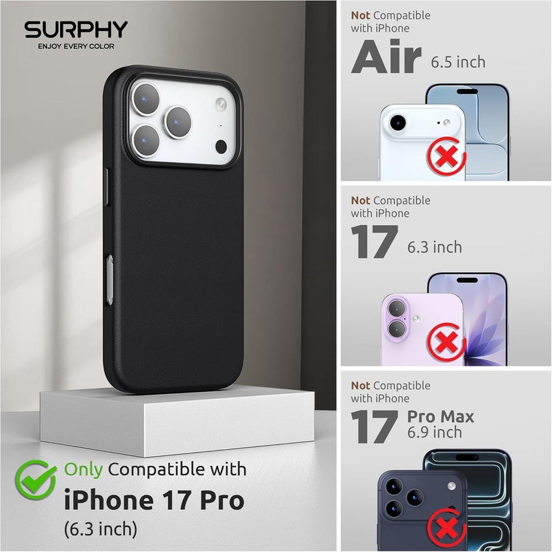 SURPHY Designed for iPhone 17 Pro Leather Case, Compatible with MagSafe Wireless Charging Faux Leather Case with Metallic Buttons and Microfiber Lining for 17 Pro 6.3 inch 2025, Black - Image 2