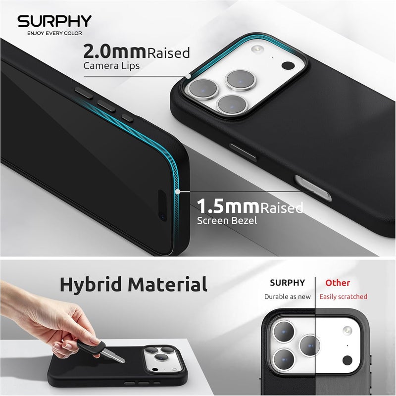 SURPHY Designed for iPhone 17 Pro Leather Case, Compatible with MagSafe Wireless Charging Faux Leather Case with Metallic Buttons and Microfiber Lining for 17 Pro 6.3 inch 2025, Black - Image 4