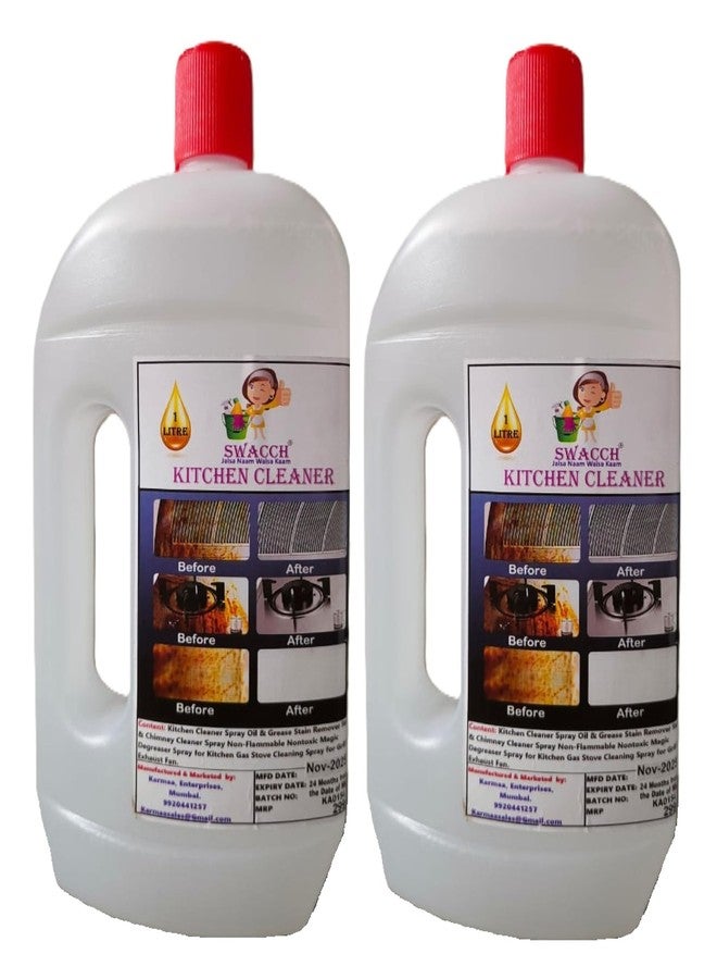 swacch Kitchen Cleaner Liquid I Chimney Cleaner, Removing Grease, Grime and Oil 1 Litre Pack of 2 - Image 1