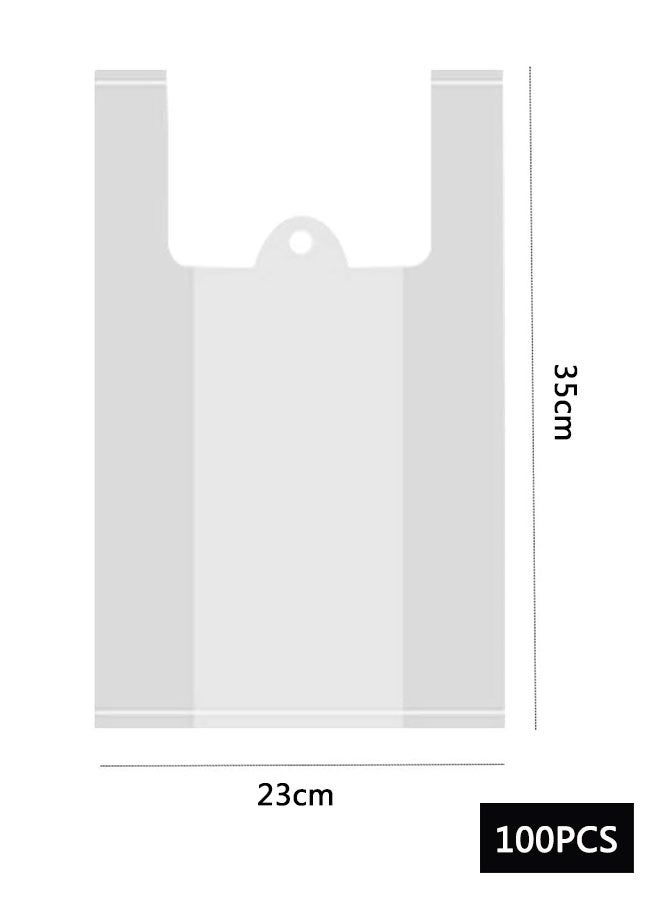 HOOTO 100 transparent T-shirt shopping bags, 8.7 inches x 13.7 inches multi-purpose bulk grocery plastic bags, reusable with handles, retail bags for large restaurants, small businesses, supermarkets, restaurants - Image 2