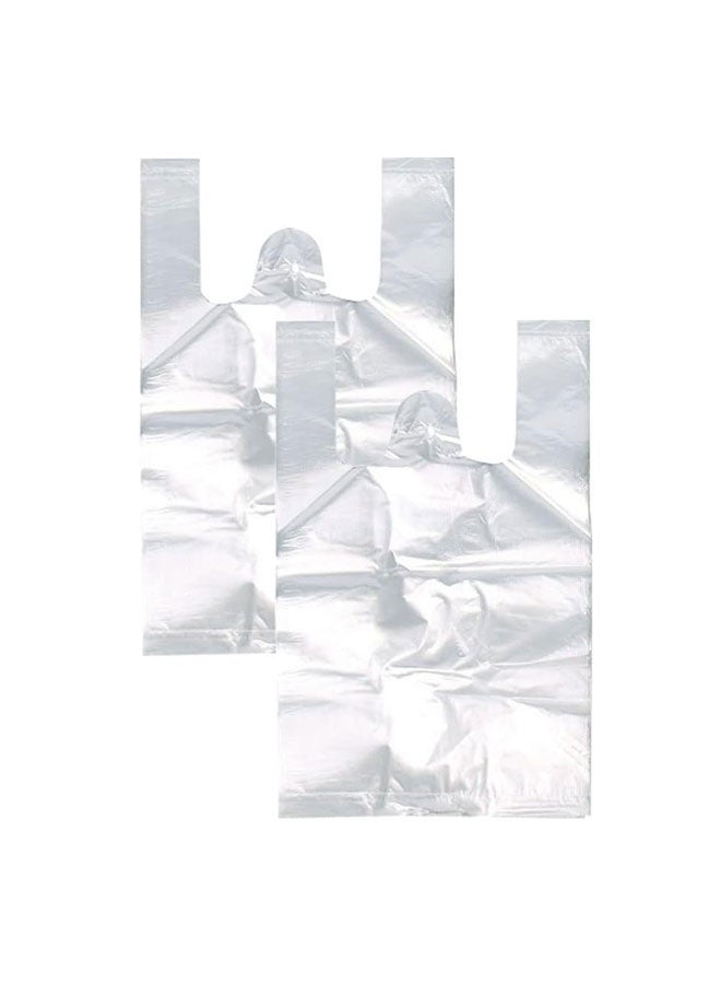 HOOTO 100 transparent T-shirt shopping bags, 8.7 inches x 13.7 inches multi-purpose bulk grocery plastic bags, reusable with handles, retail bags for large restaurants, small businesses, supermarkets, restaurants - Image 1
