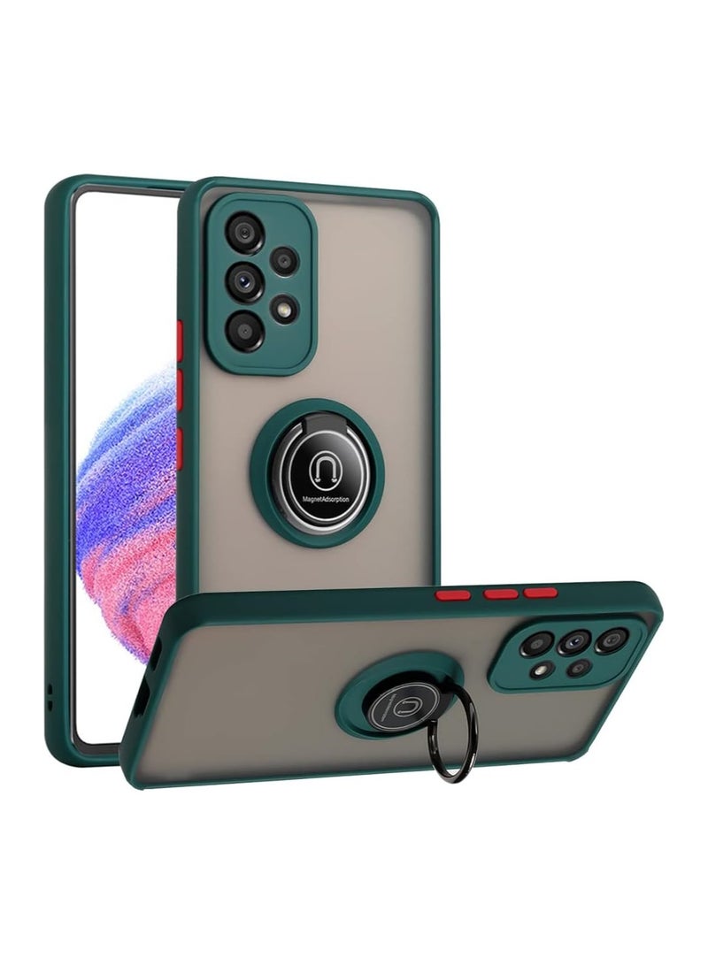 Samsung Galaxy A53 5G Case Matte Silicone Protective with 360 Degrees Rotate Metal Magnetic Ring Kickstand Green - Image 1