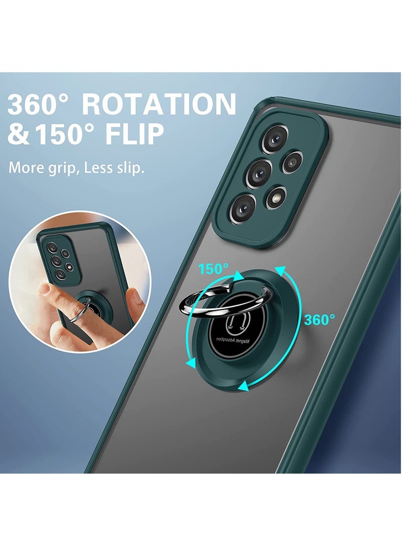Samsung Galaxy A53 5G Case Matte Silicone Protective with 360 Degrees Rotate Metal Magnetic Ring Kickstand Green - Image 3