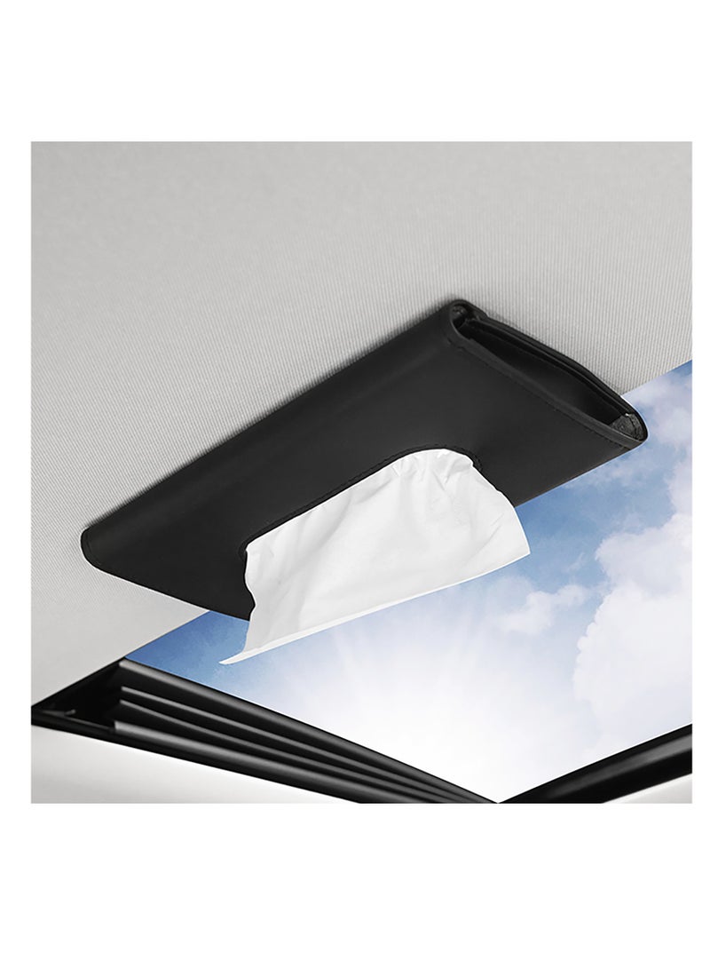 NOVOLAN Tissue Box for Car Visor, Paper Tissue Dispenser Tissue Paper Box Cover Napkin Organizer Holder, Car Tissue Holder PU Leather Clip, Sun Visor Tissue Car Accessories Visor Holder, Black - Image 1