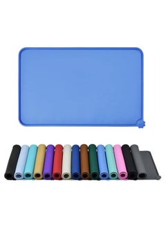 MahMir Medium Size Feeding Mat, For Cat and Dogs Silicone Bowl Mat, Feeding Mat, Waterproof Dog Cat Mat Pet Placemat Premium Silicone FDA Grade Non-stick Non Slip Anti Spill Easy Clean  ( Blue )  - Image 1