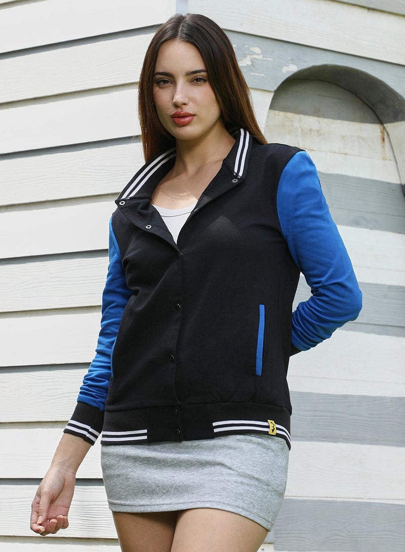 كامبوس سوترا Women's Electric Blue & Onyx Black Block Bomber Jacket  - Image 2