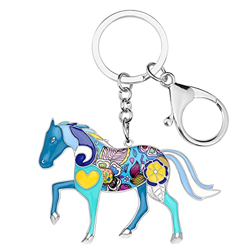 BONSNY Enamel Metal Horse Key chains For Women Girls Gifts Car Purse Animal Pendant Charms toy (Blue) - Image 1