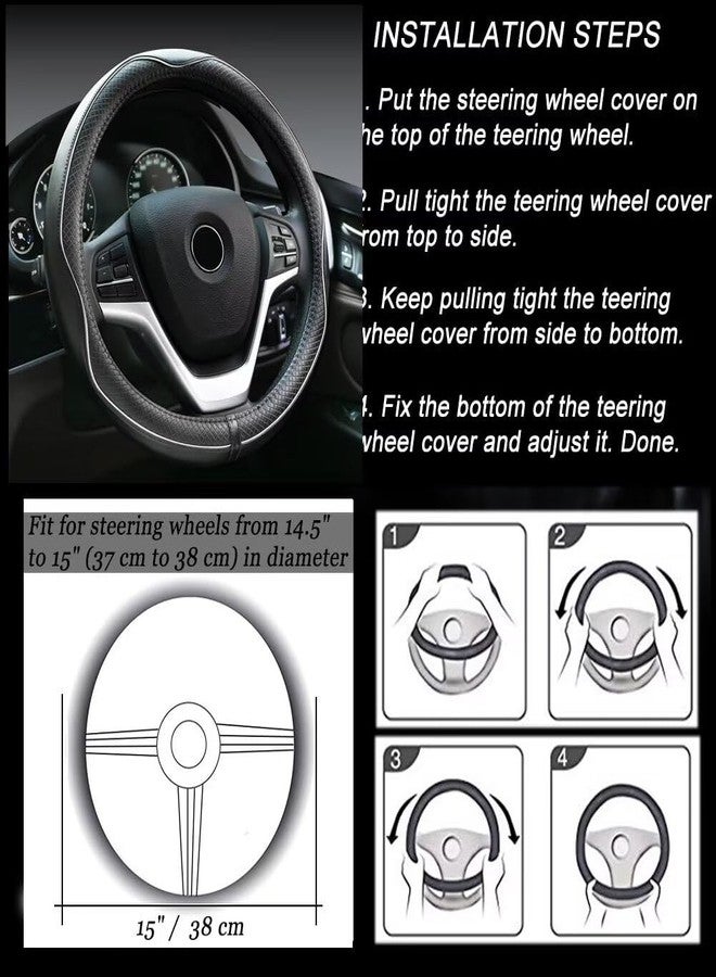 Rueesh Microfiber Leather Steering Wheel Cover Anti-Slip Matte Finish Auto Car Wheel Cover Universal 15 Inch Wheel Cover for Car Embossing Pattern (M (14.5"-15" Diameter), White Line) - Image 3
