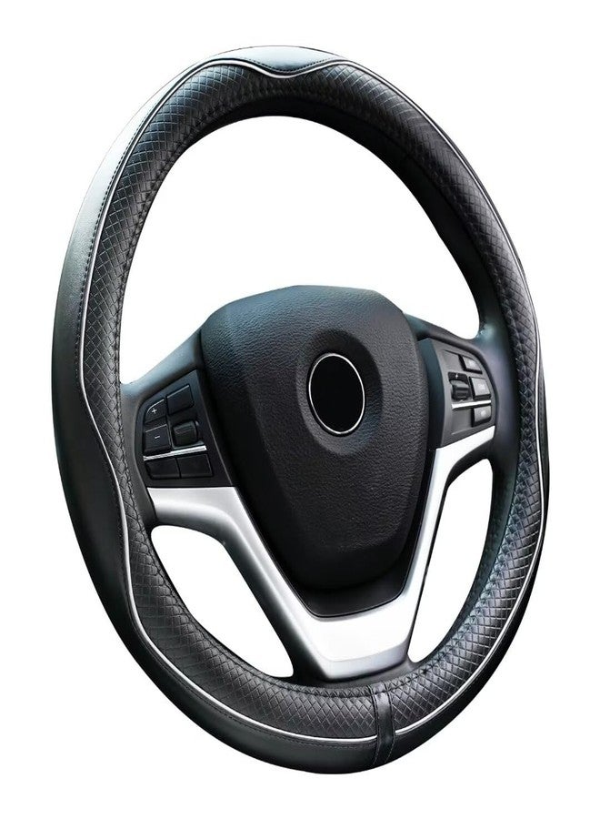 Rueesh Microfiber Leather Steering Wheel Cover Anti-Slip Matte Finish Auto Car Wheel Cover Universal 15 Inch Wheel Cover for Car Embossing Pattern (M (14.5"-15" Diameter), White Line) - Image 1