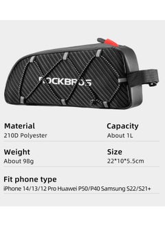 Rockbros Top Tube Bike Bag Bike Waterproof Bicycle Bag Front Frame Bag Top Tube Bag Bike Frame Pouch Compatible with iPhone Pro Max/XR/XS Max 7/8 Plus  - Image 2