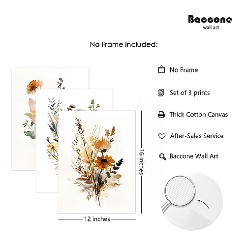 Baccone Botanical Wall Art Set of 3 Floral Wall Decor Prints Vintage Canvas Wall Art Wildflower Watercolor Pictures Farmhouse Artwork Floral Modern Painting for Bathroom Bedroom 12x16 Inch Unframed - Image 2