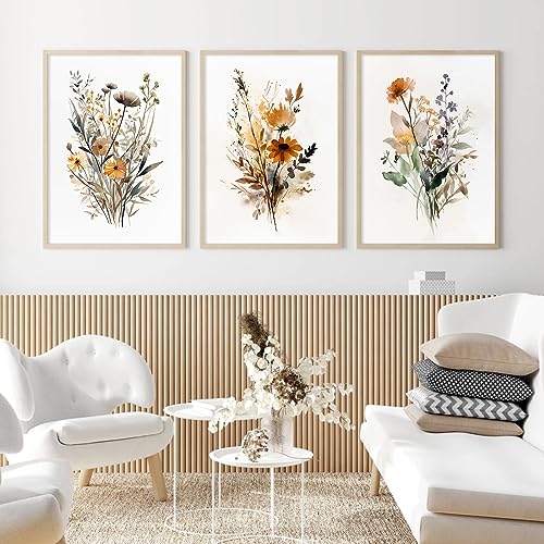 Baccone Botanical Wall Art Set of 3 Floral Wall Decor Prints Vintage Canvas Wall Art Wildflower Watercolor Pictures Farmhouse Artwork Floral Modern Painting for Bathroom Bedroom 12x16 Inch Unframed - Image 4
