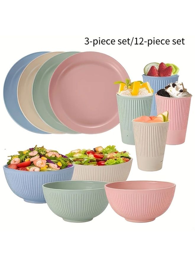 Blue 12 Piece Premium PP Plate Bowls Cups Set Microwave Dishwasher Safe - Image 1