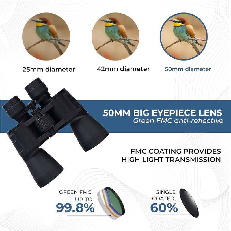 PIE MATRIX Hawk (10X50) Real Binoculars Anti-Reflective Multi-Layer Lens and Slip-Resistant Textured Rubber Armoring with Interpupilary Adjustment - Image 4