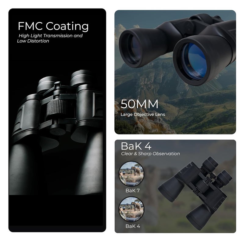 PIE MATRIX Hawk (10X50) Real Binoculars Anti-Reflective Multi-Layer Lens and Slip-Resistant Textured Rubber Armoring with Interpupilary Adjustment - Image 2