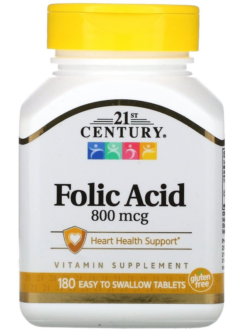 21st Century Folic Acid 800 mcg Heart Health Support 180 Easy to Swallow Tablets - Image 1
