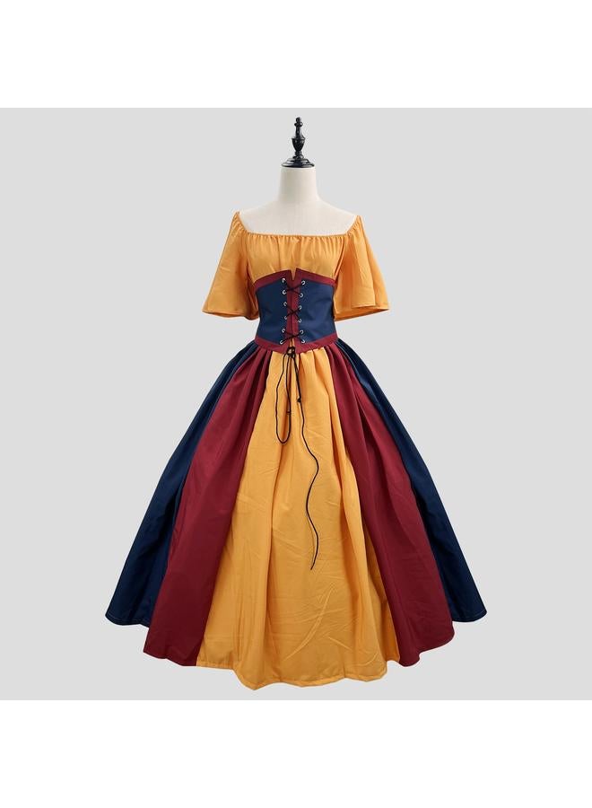 Bluejw European And American Medieval Retro Contrast Color Slim Dress Flying Sleeve Large Swing Dress Shoulder Dress Women's Cos Dress Performance - Image 1