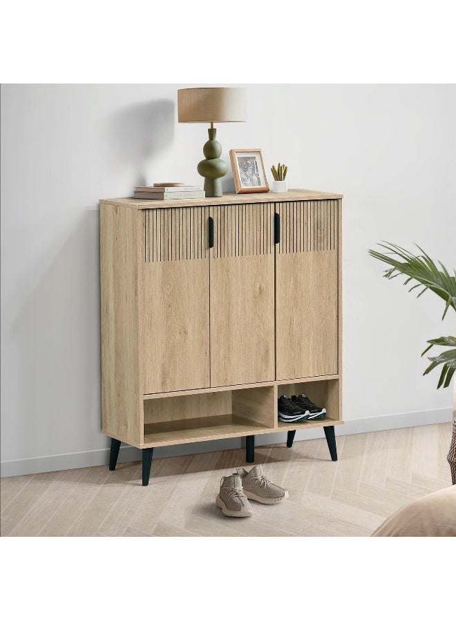 Home Box Movo-Lasero 3 Door Shoe Cabinet w/Open Shelf-Oak-20 Pairs - Image 1