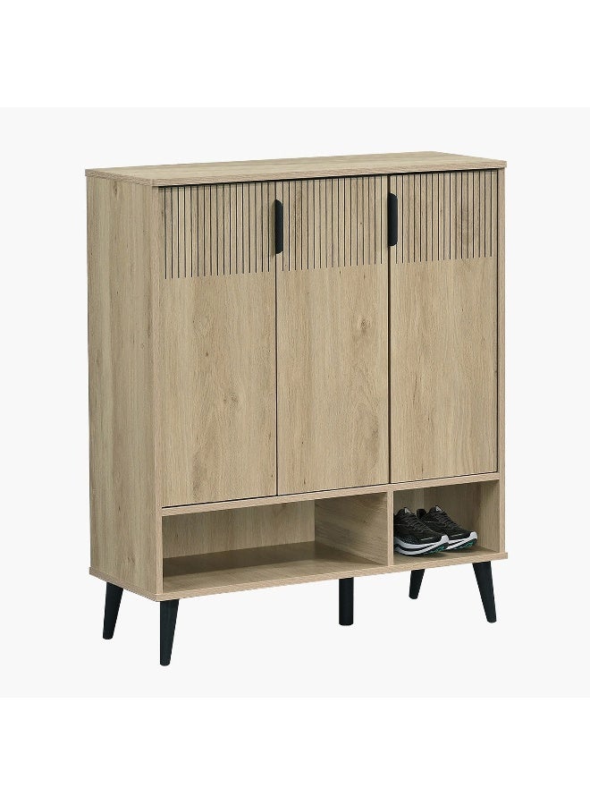Home Box Movo-Lasero 3 Door Shoe Cabinet w/Open Shelf-Oak-20 Pairs - Image 2