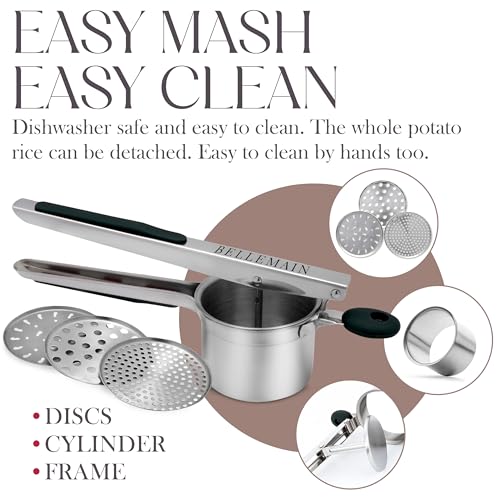 Bellemain 15 oz Large Potato Ricer | Heavy-Duty Stainless Steel Ricer & Masher | Perfect for Mashed Potatoes | Kitchen Tool with 3 Interchangeable Discs (Blue) - Image 2