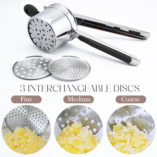 Bellemain 15 oz Large Potato Ricer | Heavy-Duty Stainless Steel Ricer & Masher | Perfect for Mashed Potatoes | Kitchen Tool with 3 Interchangeable Discs (Blue) - Image 5