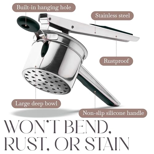 Bellemain 15 oz Large Potato Ricer | Heavy-Duty Stainless Steel Ricer & Masher | Perfect for Mashed Potatoes | Kitchen Tool with 3 Interchangeable Discs (Blue) - Image 3