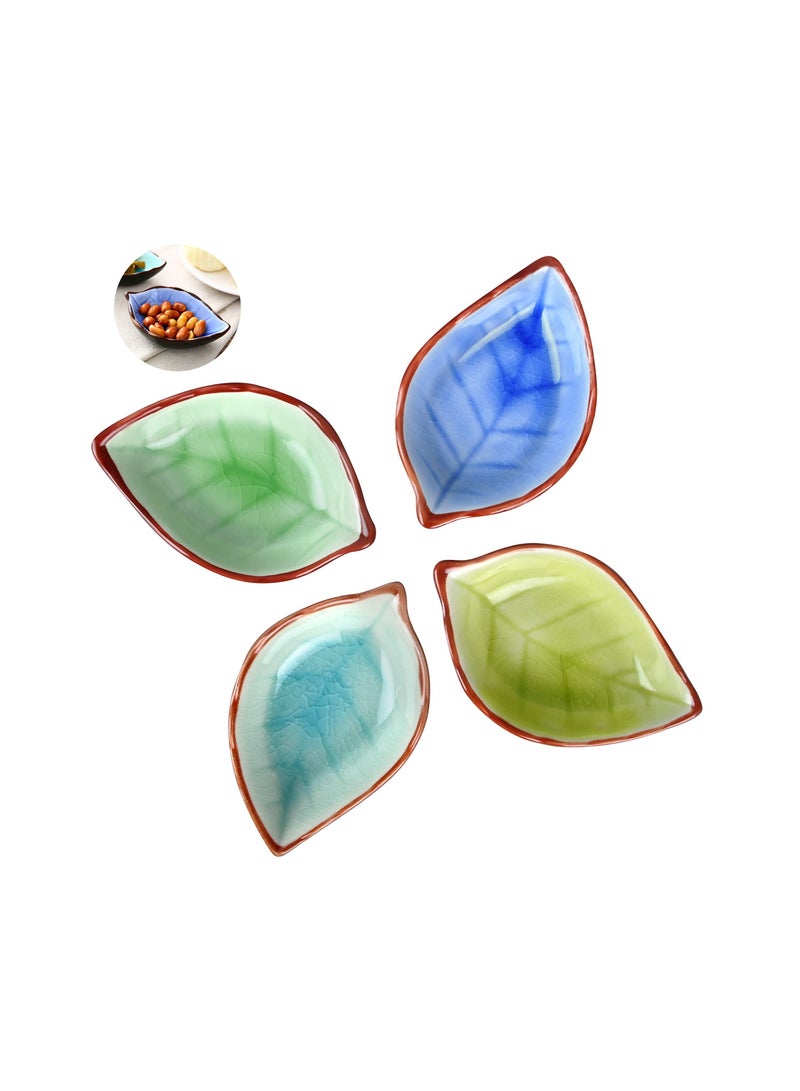 Zikra 4 Pack Assorted Color Charcuterie Bowls, Cute Leaf Shape ceramic bowl, Sushi Plates and Soy Sauce Bowls, Plates Serving Dishes Condiment Dish for Sushi Appetizer, Oil, Vinegar, Ketchup - Image 1