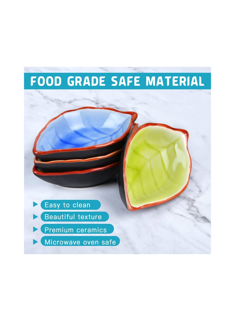 Zikra 4 Pack Assorted Color Charcuterie Bowls, Cute Leaf Shape ceramic bowl, Sushi Plates and Soy Sauce Bowls, Plates Serving Dishes Condiment Dish for Sushi Appetizer, Oil, Vinegar, Ketchup - Image 3