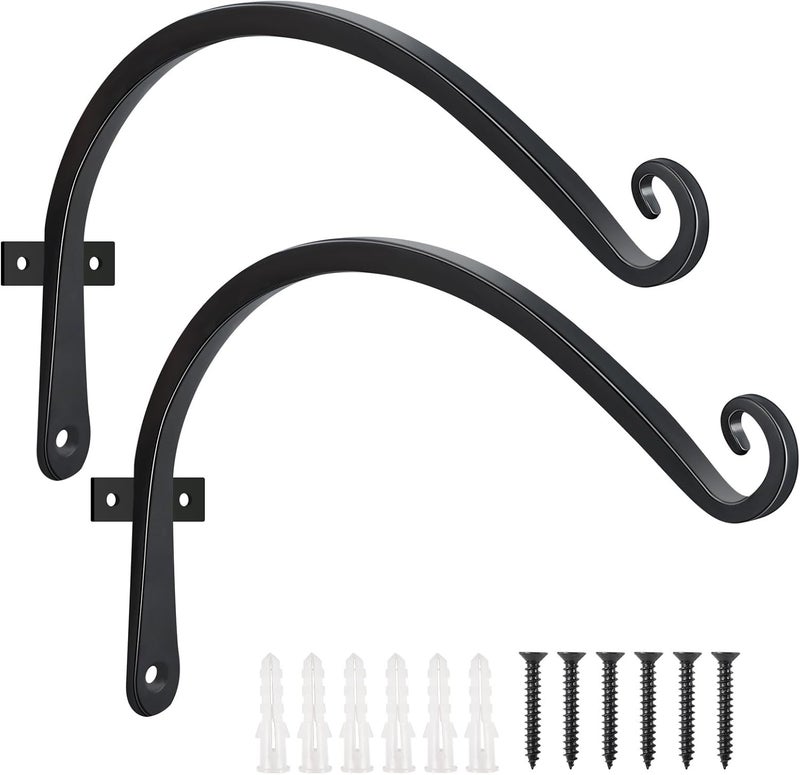 FEED GARDEN 2 Pack 12 Inch Hanging Plant Bracket Wall Hooks Decorative Plant Hangers for Outdoor Hanging Bird Feeders, Wind Chimes, Plant Baskets, Black - Image 1