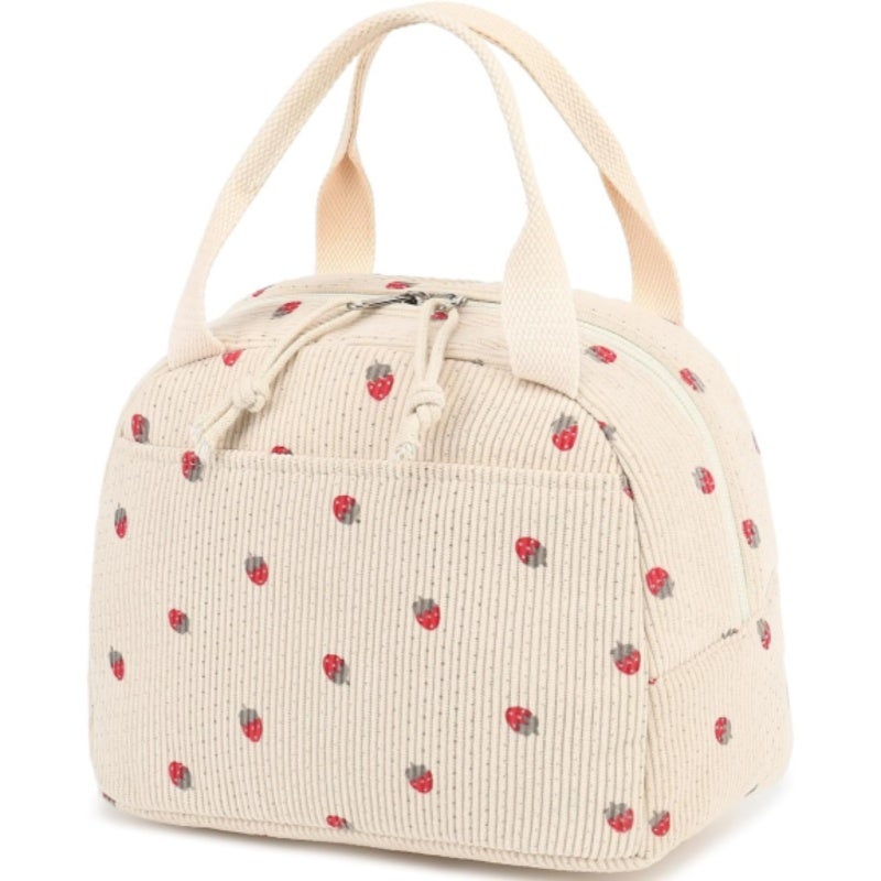 Insulated Lunch Bag: Pink Corduroy Cute Lunch Tote - Reusable Lunch Pouch for Office Work Women