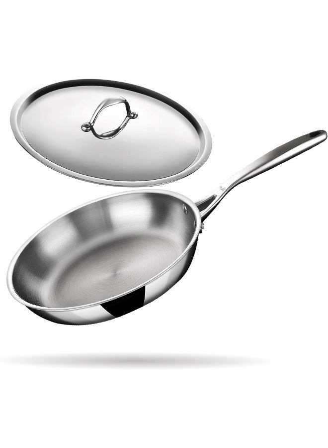 Stahl مقلاة ستال أرتيزان ثلاثية الفولاذ المقاوم للصدأ مع غطاء، متوافقة مع موقد الحث والغاز، مقلاة عجة وبيض، 2.1 لتر، 26 سم - Image 1