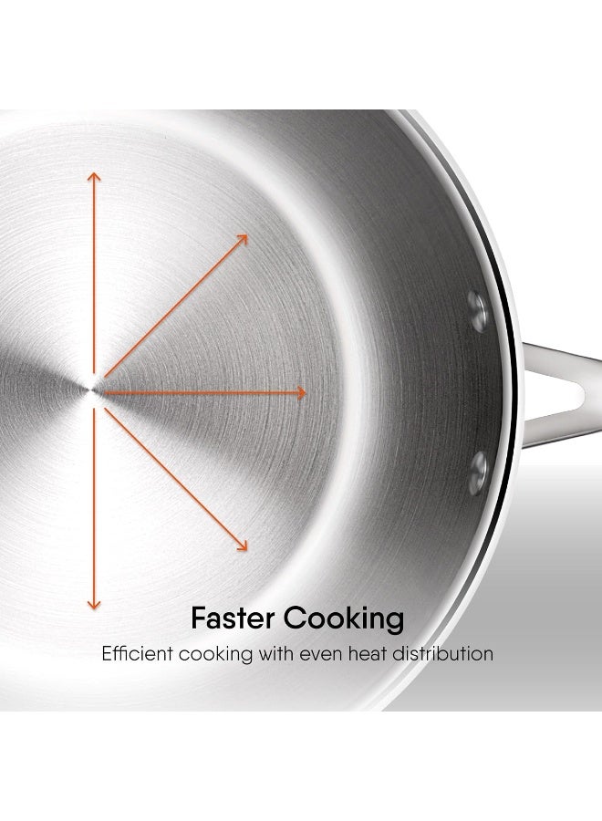Stahl مقلاة ستال أرتيزان ثلاثية الفولاذ المقاوم للصدأ مع غطاء، متوافقة مع موقد الحث والغاز، مقلاة عجة وبيض، 2.1 لتر، 26 سم - Image 4