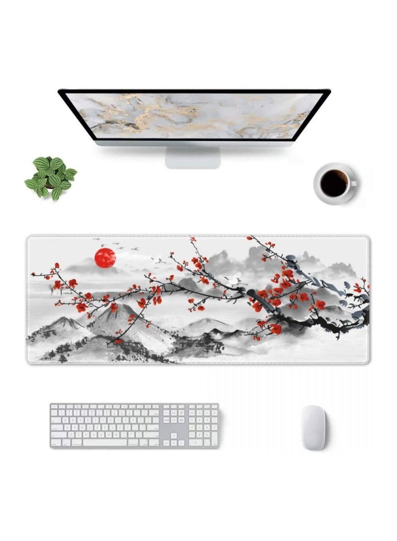 Japanese Sakura Cherry Blossom Mouse Pad XL Full Desk Mousepad Extended Large Non-Slip Rubber Base Big Keyboard Mat with Stitched Edges for Gaming and Office 700*300*2MM  - Image 2