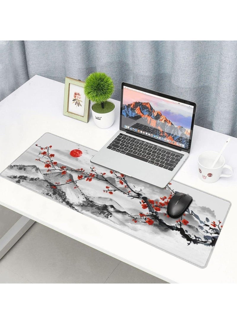 Japanese Sakura Cherry Blossom Mouse Pad XL Full Desk Mousepad Extended Large Non-Slip Rubber Base Big Keyboard Mat with Stitched Edges for Gaming and Office 700*300*2MM  - Image 4