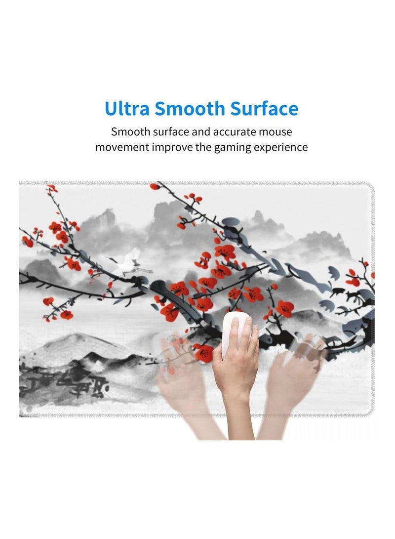 Japanese Sakura Cherry Blossom Mouse Pad XL Full Desk Mousepad Extended Large Non-Slip Rubber Base Big Keyboard Mat with Stitched Edges for Gaming and Office 700*300*2MM  - Image 3