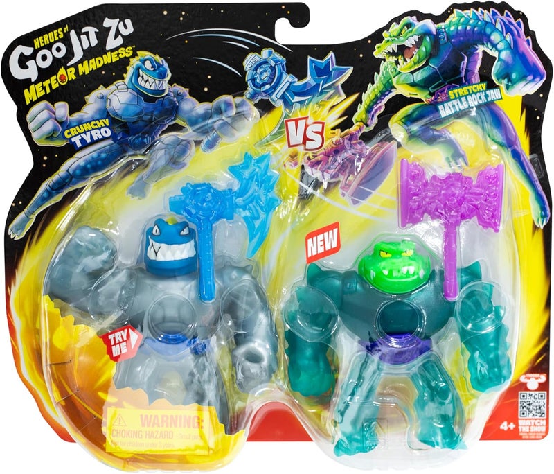 GOO JIT ZU Heroes of Goo Jit Zu Meteor Madness Series 14 Crunchy Tyro vs Stretchy Battle Rock Jaw Versus Pack (Pack of 2) - Image 1