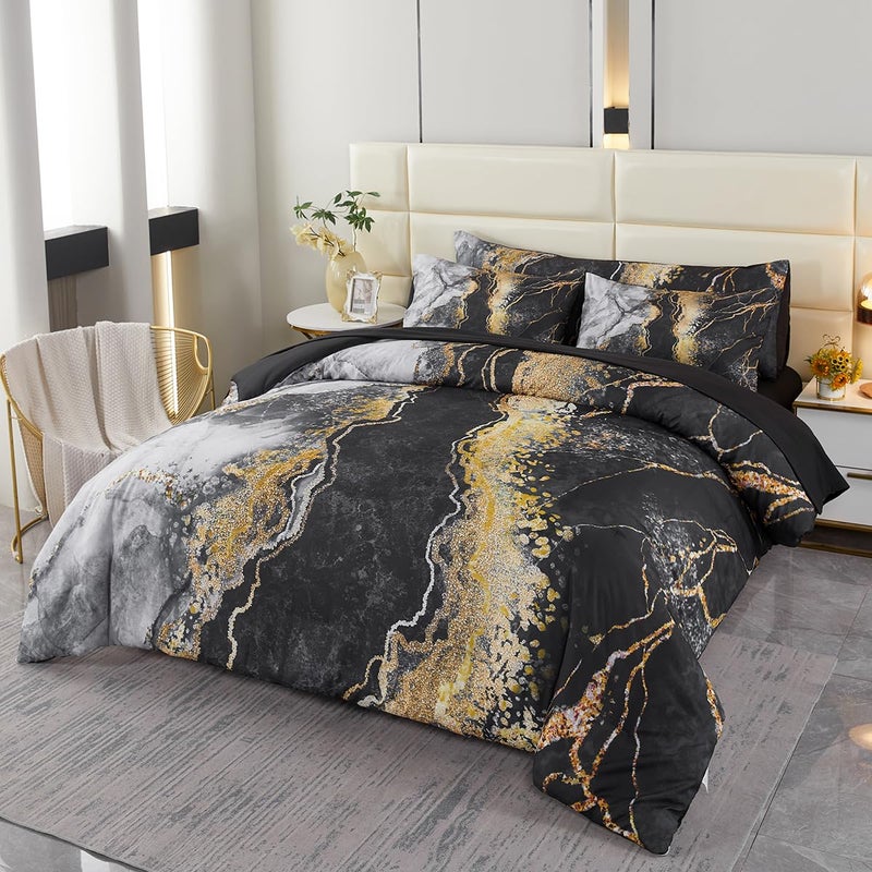 PERFEMET 6 PCS Bed in a Bag Black Watercolor Marble Printed Comforter Set for Full Bed Burning Mountain Pattern Bedding with Sheets Retro Artwork Design Bedding Quilt Sets(Black, Full) - Image 1
